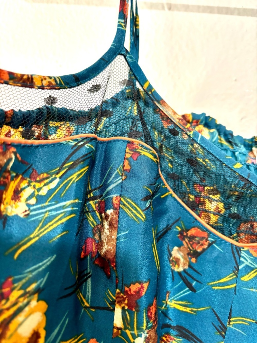 Xhilaration Teal Blue Floral Spaghetti Strap Sundress Size XL lace whimsical - Picture 5 of 5